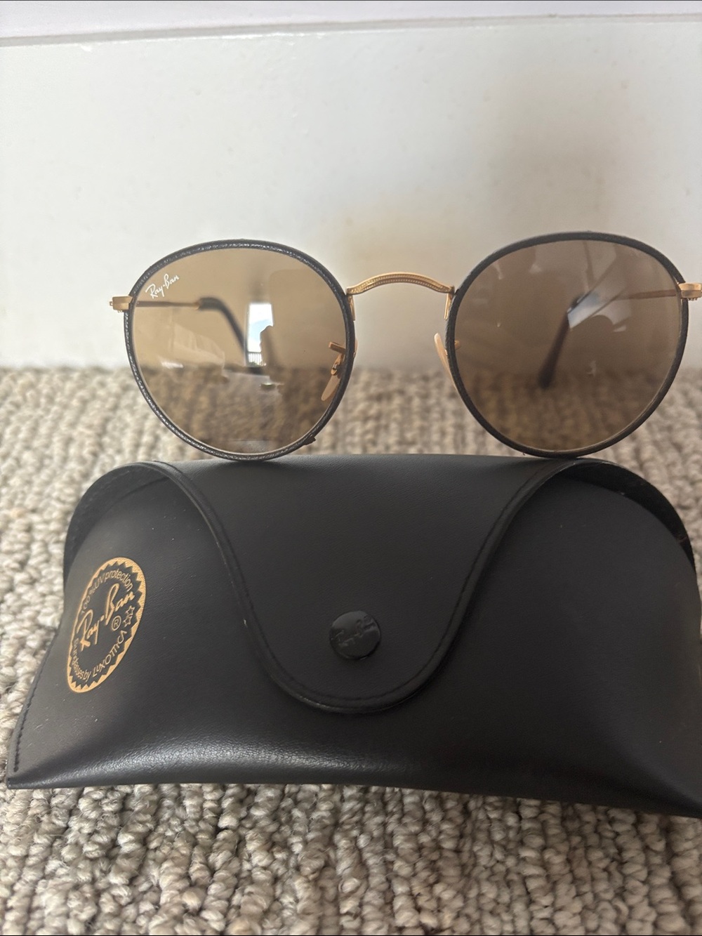 Ray-Ban Gold Frame Sunglasses with Brown Lenses